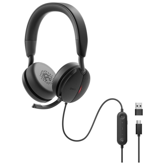 DELL WH5024-DWW Cuffie cablate con ANC Pro Plus Auricolare Stereofonico Cancellazione Attiva del Rumore Microfono a Braccetto USB Tipo-C colore Nero