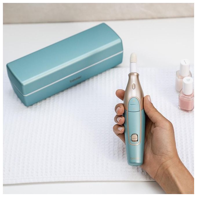 Beurer 57002 Set per manicure e pedicure MP 84 con 10 accessori in zaffiro e feltro velocita' regolabili 3.200 3.800 4.400 rpm batteria ricaricabile al litio colore Oro