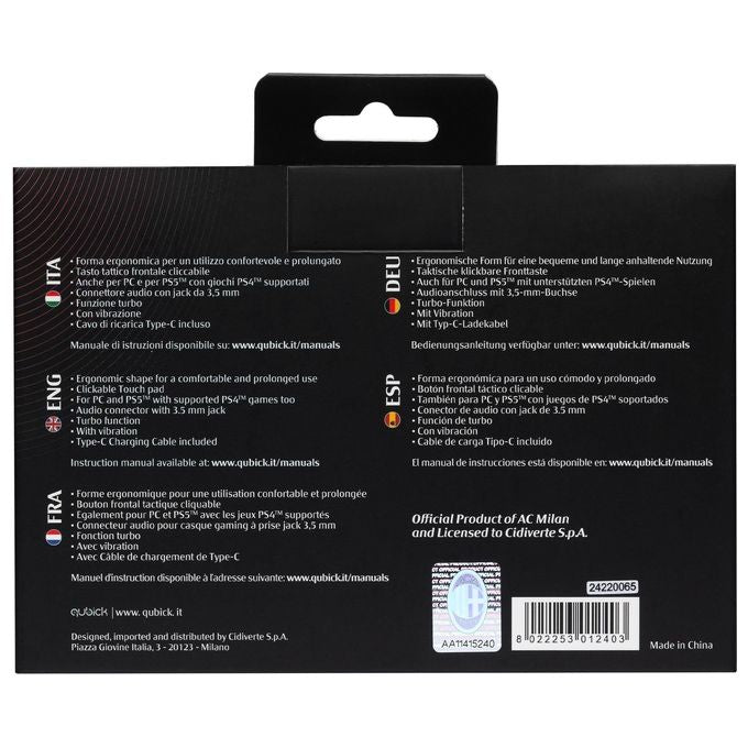 Qubick COP40001 Gamepad Wireless Compatibile PS4 e PC con Connessione USB Type-C e Jack 3.5 mm colore Bianco e Rosso
