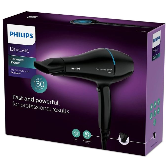 Philips BHD272-00 DryCare Pro Asciugacapelli 2100 W Motore AC ThermoProtect Ionico 6 velocita' concentratore 9 mm colore Nero