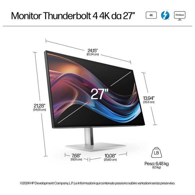HP 8J9G2AA#ABB Serie 7 Pro Monitor 27'' 4K IPS Black Thunderbolt 4 USB-C 100W KVM Ethernet colore Nero