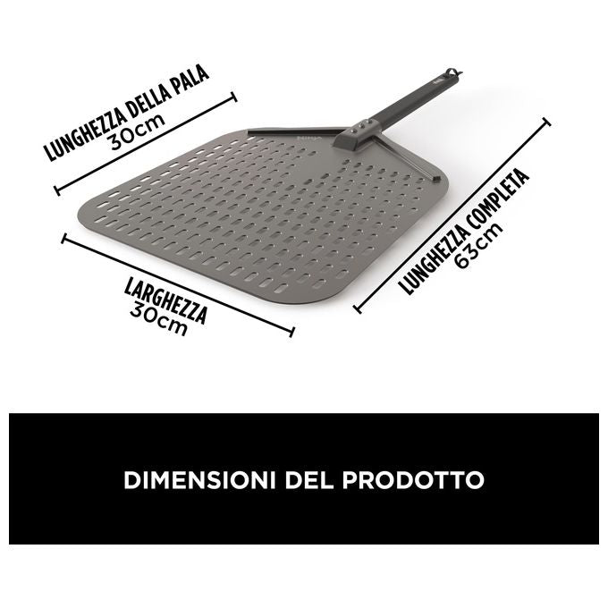 Ninja XSKPZPLEU Woodfire Pala per Pizza per Forno da Esterno OO101EU Pala per Pizza Forata e Leggera Maneggevole Resistente alla Ruggine Pizze Fino a 30cm di Diametro Nero