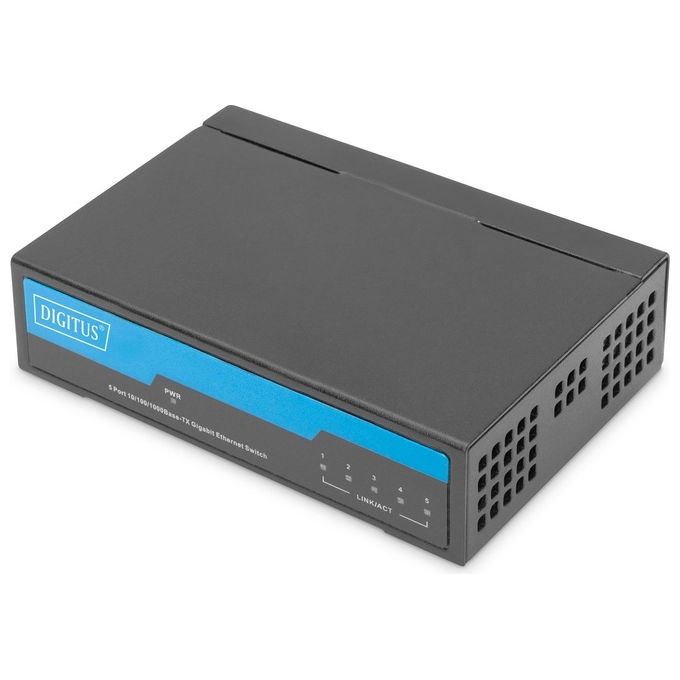 Digitus DN-80202-1 Switch di Rete Gigabit 5 Porte Non Gestito 10-100-1000 Mbit-s Fanless Plug and Play colore Nero