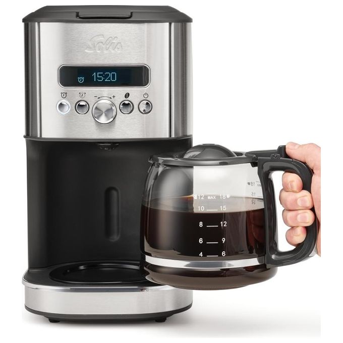 Solis 7611210980902 Aroma Brewer Macchina da caffe' a capsule 1,7 L 1035 W Funzione mantenimento caldo Timer Spegnimento automatico colore Nero Acciaio Trasparente