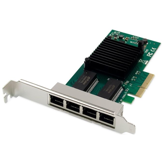 Digitus DN-10114 Scheda di Rete 4 Porte Gigabit Ethernet PCI Express Intel I350 10-100-1000 Mbps Virtualizzazione I-O fino a 32 Porte Virtuali Supporto Jumbo Frame fino a 9,5 KB colore Nero