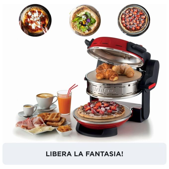 Ariete 927 Pizzeria Forno Pizza Doppio 2300 W 2 Pietre Refrattarie 32 cm 400°C 5 Livelli di Cottura colore Rosso
