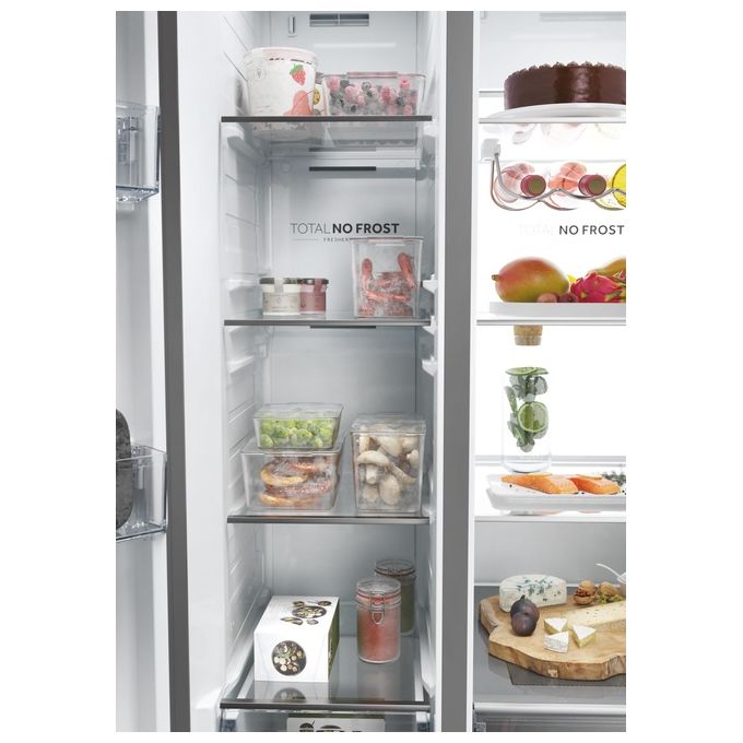 Haier HSW79F18ANMM SBS 90 Serie 7 Frigorifero Side by Side 611 L 177,5 cm Classe A 35 dB No Frost Humidity Zone Wi-Fi colore Platinum Inox