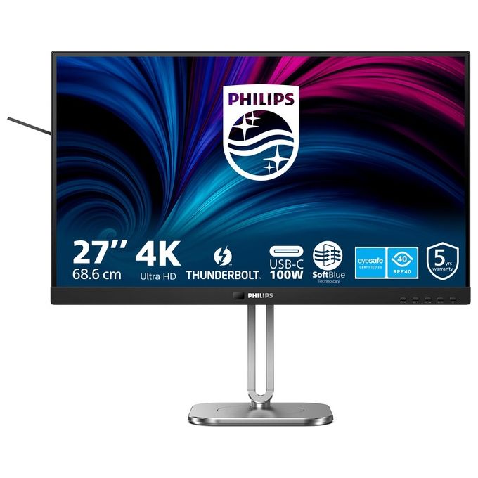 Philips 27B2U6903-00 6000 Series Monitor PC 27'' 4K UHD 3840x2160 IPS 60Hz 4ms Thunderbolt 4 USB Hub Altoparlanti colore Antracite