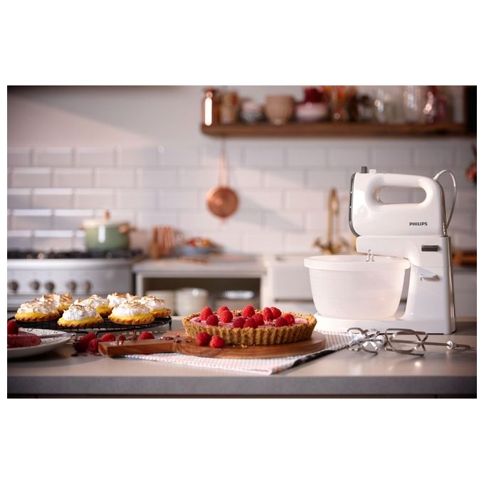 Philips HR3745-00 Viva Collection Sbattitore con base 450 W 5 velocita' Turbo ciotola 3 L fruste coniche colore Bianco