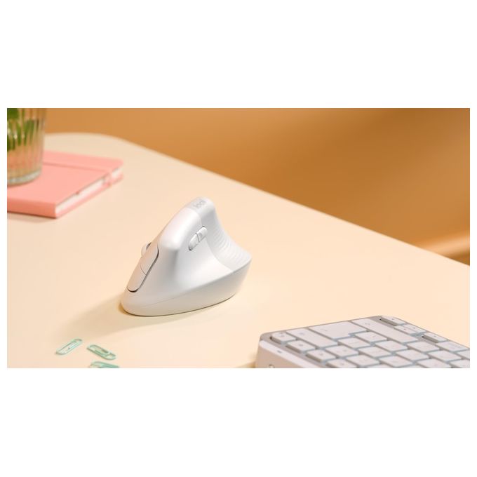 Logitech 910-006475 Lift Mouse Ergonomico Verticale Senza Fili Bluetooth Logi Bolt USB 4 Tasti 4000 DPI Clic Silenziosi colore Bianco