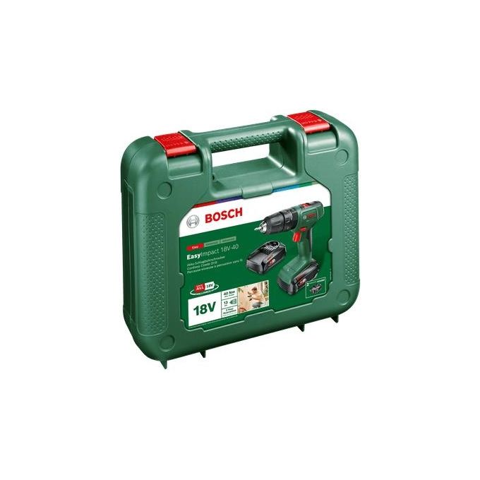 Bosch 06039D8108 EasyImpact Trapano con Percussione a Batteria 18V 2 Batterie 2,0 Ah Mandrino 13 mm Luce LED colore Nero