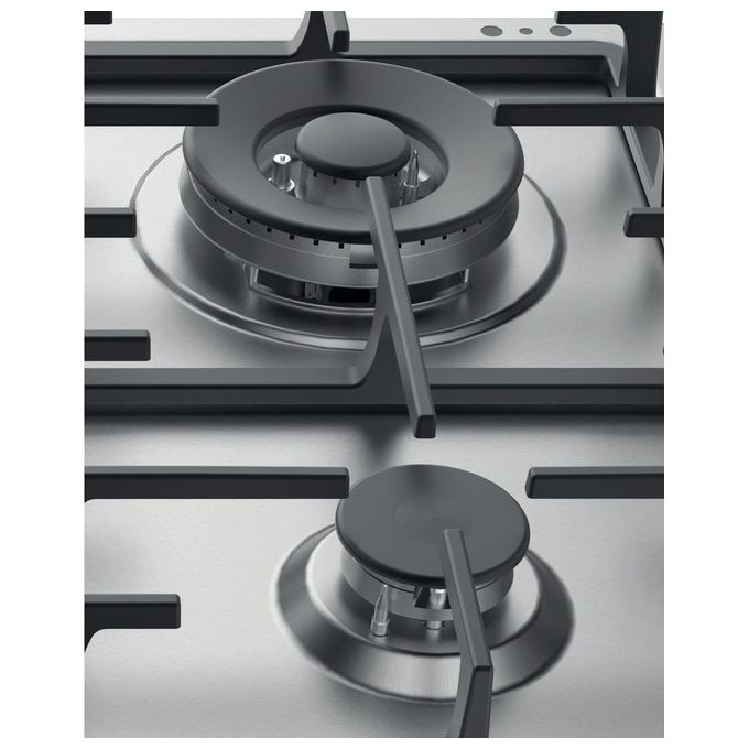 Hotpoint PPH 60G DF IX Piano cottura a gas 59 cm 4 fuochi doppia corona MyMenu Flame Control griglie in ghisa colore Inox