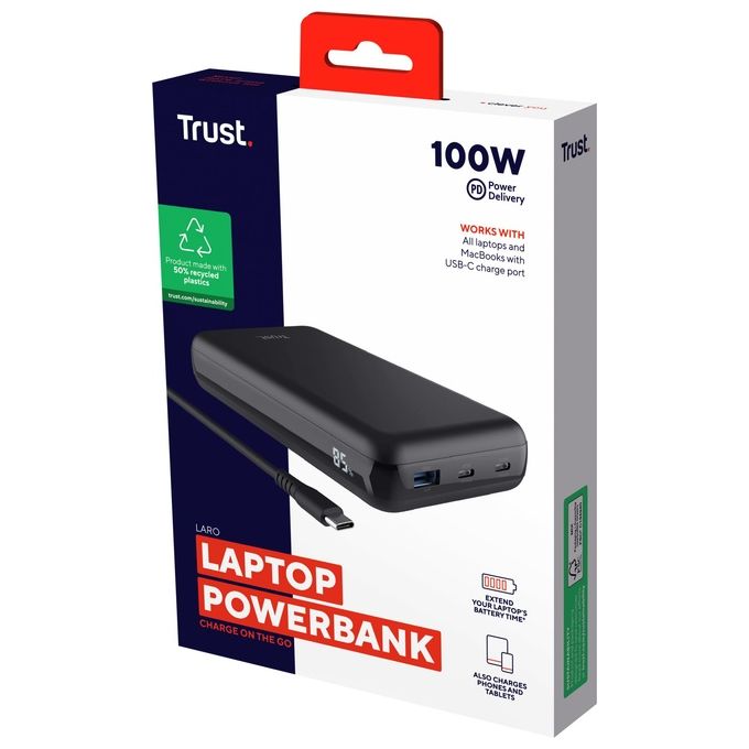 Trust 25240 Laro Powerbank 100 W USB-C PD 3.0 Quick Charge 3.0 20000 mAh colore Nero