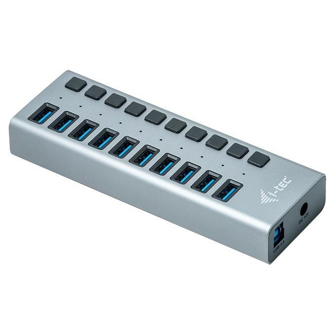 I-tec U3CHARGEHUB10 Hub USB 3.0 10 Porte Ricarica Rapida 48W PlugandPlay Alluminio colore Grigio