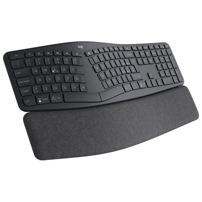 Logitech 920-010349 ERGO K860 Tastiera Split Ergonomica Wireless Bluetooth Layout Italiano QWERTY con Supporto Polso Regolabile colore Grafite