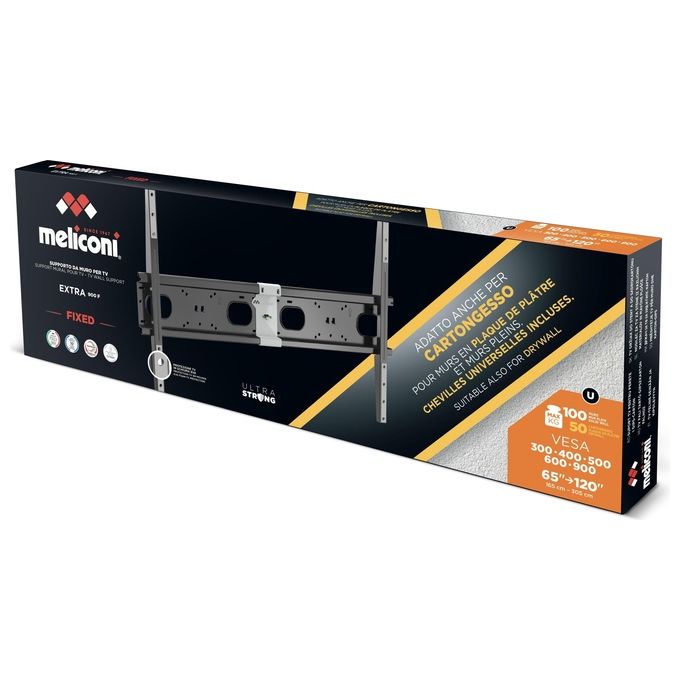Meliconi EXTRA 900F CG Staffa TV Fissa da Parete 65'' 100'' VESA 900x600 Portata 100 Kg colore Nero