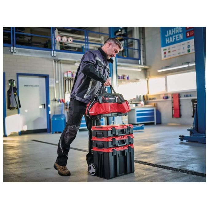 Einhell 4540036 E-Case Borsa Porta Attrezzi Sistema Modulare Portata 30 Kg 6 Tasche colore Nero Rosso