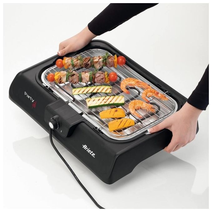 Ariete 723 Party Grill Barbecue Elettrico da Tavolo 2000W Termostato Regolabile Vassoio Raccogli Grasso colore Nero