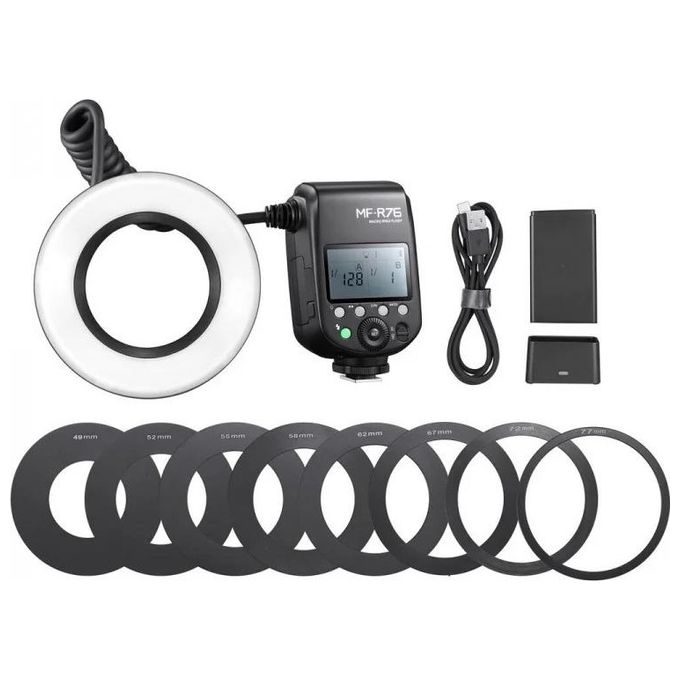 GODOX MF-R76 Flash Macro Anulare Potenza Regolabile da 1-1 a 1-128 Custodia Inclusa colore Nero