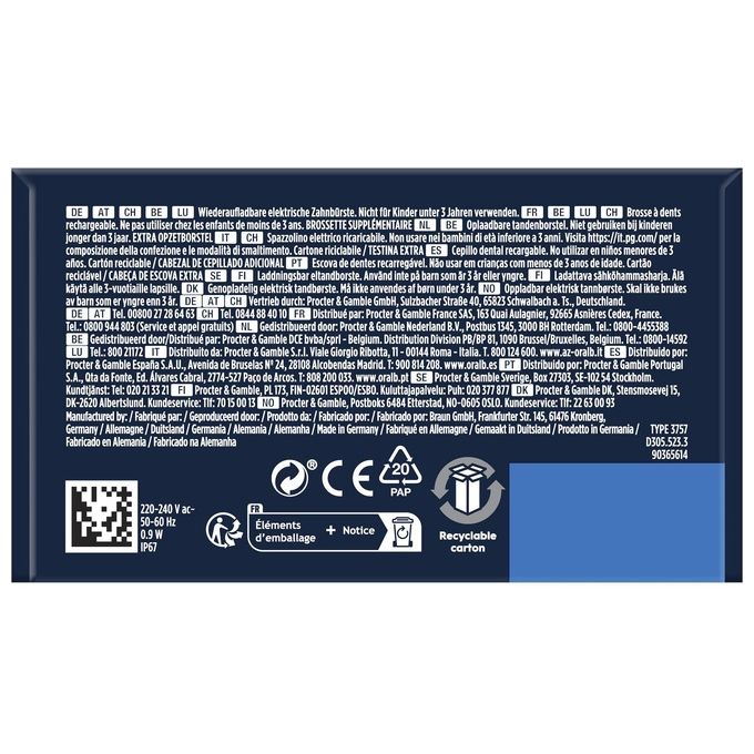 Oral-B PRO1TURQUOISE Series 1 Spazzolino elettrico oscillante rotante 3 modalita' timer 2 min 2 testine colore Blu