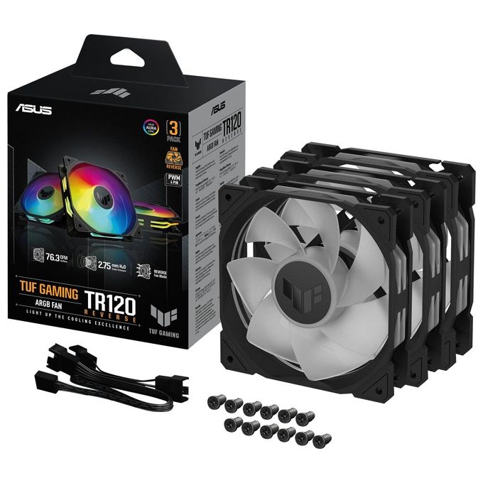 Asus 90DA00D0-B09020 TUF Gaming TR120 Ventola PC ARGB Reverse 120mm PWM 2200rpm 16 LED Triple Pack colore Nero