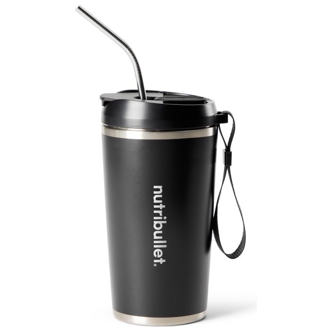 NutriBullet NBP016B Flip Frullatore Portatile Tazza Isolante 590 ml Ricarica USB-C Acciaio Inox colore Nero