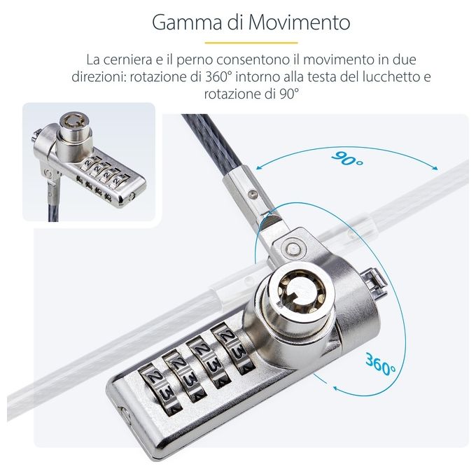 StarTech.com DUALKA10-LAPTOP-LOCK Cavo di Sicurezza per Notebook a Duplice Accesso 2 m con Chiave Identica e Combinazione a 4 Cifre Resettabile Colore Nero