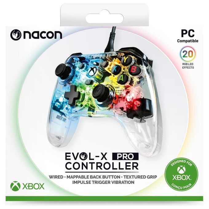 NACON XBXEVOL-XPROLIGHT EVOL-X Pro Gamepad Cablato USB Type-C 3 m Retroilluminazione RGB Pulsanti Programmabili colore Trasparente