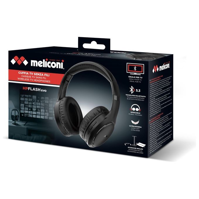 Meliconi 497334 HP Flash EVO Cuffie a Padiglione TV Wireless Bluetooth 5.3 20h autonomia colore Nero