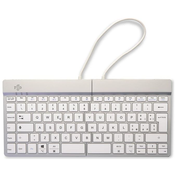 R-Go Tools RGOSBITWLWH Tastiera ergonomica split Bluetooth QWERTY italiano 60 tasti meccanismo a forbice software pausa integrato colore Bianco