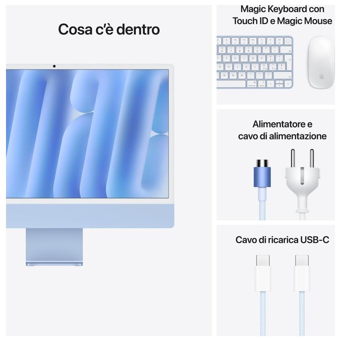 Apple, iMac 24'' Retina 4,5K, Chip M4 CPU 10-core, GPU 10-core, 24GB RAM, 512GB SSD, Blu
