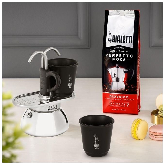 Bialetti 0007310 Mini Express Induction Caffettiera Moka 2 Tazze 100 ml Alluminio Acciaio Inox colore Nero
