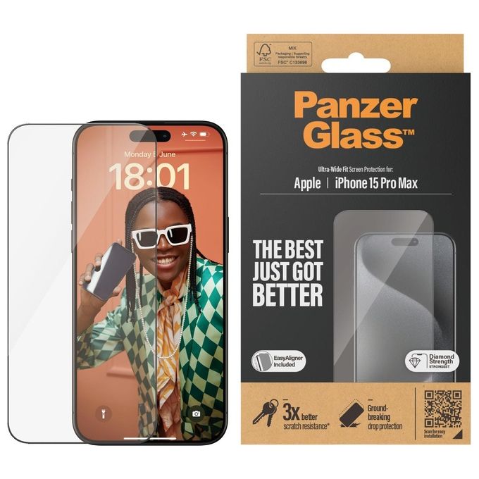 PanzerGlass Apple iPhone 15 Pro Max 6.7' Screen Protector Ultra-Wide Fit Clear