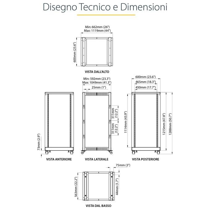 StarTech.com Armadio Server rack 4 Staffe a Telaio Aperto 25u reg