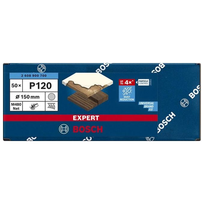 Bosch 2 608 900 700 Expert M480 Rete Abrasiva Grana 120 Diametro 150 mm per Levigatrice Orbitale Casuale 50 pz colore Nero