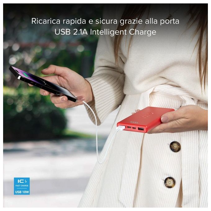 Sbs Powerbank 10.000mAh Extra Slim con Due Porte Usb 2.1A Intelligent Charge