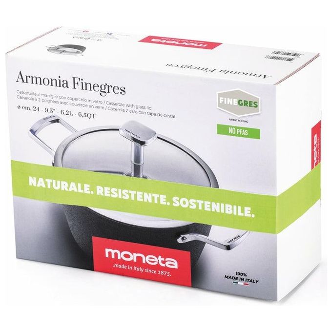 Alluflon Moneta Casseruola Armonia Finegres 20cm con Coperchio in Vetro