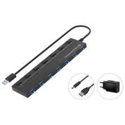 Conceptronic HUBBIES19BP Hub USB 3.2 Gen 1 a 7 porte con alimentatore incluso interruttori di alimentazione individuali cavo da 90 cm colore Nero