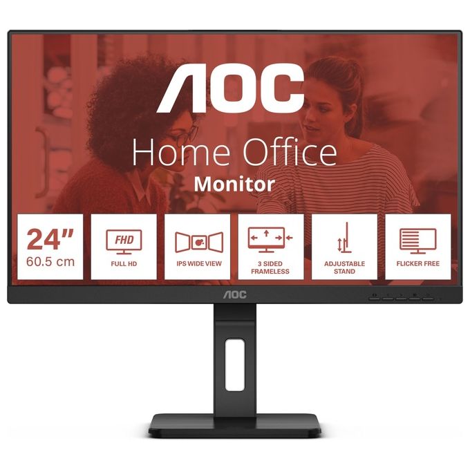 AOC 24E3QAF E3 Monitor PC 23.8'' IPS Full HD 1920x1080 75Hz 4ms Flicker-Free Pivot Regolazione Altezza colore Nero