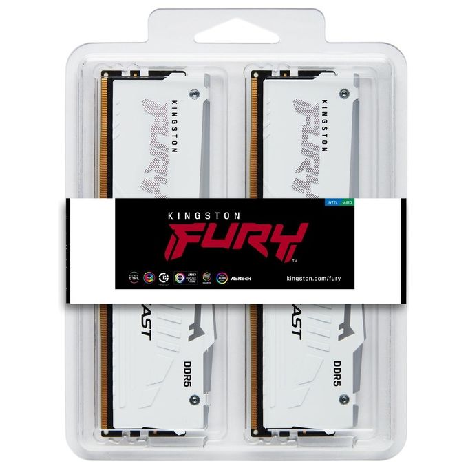 Kingston KF560C30BWEAK2-32 FURY Beast Memoria RAM DDR5 32GB 2x16GB 6000MT-s CL30 DIMM Kit da 2 AMD EXPO Intel XMP RGB colore Bianco