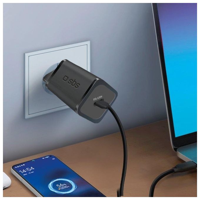 SBS TETRGAN1C65W Caricabatterie USB-C 65W Power Delivery GaN Ricarica Rapida Interno colore Nero