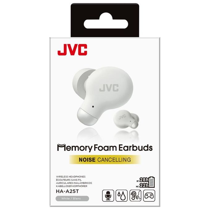 JVC HA-A25T Auricolari True Wireless In-ear Bluetooth 5.3 Memory Foam Noise Canceling 28 ore colore Bianco