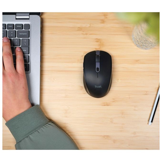 Trust 24819 Ozaa Mouse Wireless Bluetooth Ottico 3200 DPI 6 Pulsanti Silenziosi Multiconnessione Ricaricabile colore Nero