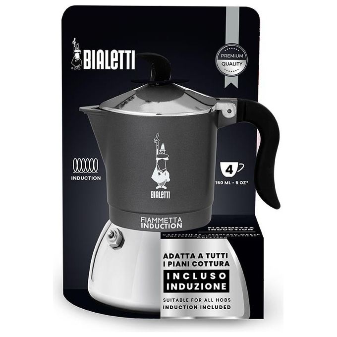 Bialetti 0007145 Fiammetta Caffettiera Moka per Induzione 4 Tazze colore Grigio