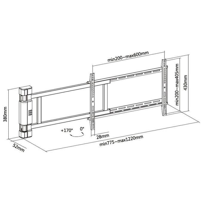 Equip 650336 Supporto Motorizzato da Parete per TV 32'' - 75'' VESA 600x400 Carico 50 Kg Panoramica 170° colore Nero