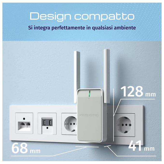 Keenetic KN-3311 Buddy 5 Range Extender Wi-Fi Mesh AC1200 Dual Band 2.4 5 GHz 1 Porta Ethernet 100 Mbit-s colore Bianco Grigio