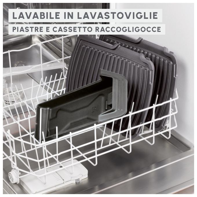 Moulinex GI306010 UltraCompact Comfort Griglia Elettrica Multifunzione con Termostato Regolabile 2000W Piastra Antiaderente Lavabile in Lavastoviglie Design Salvaspazio colore Acciaio Inox