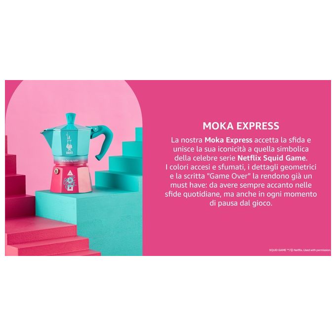 Bialetti 0005391 Moka Express Caffettiera Moka 3 tazze Alluminio colore Blu Rosa