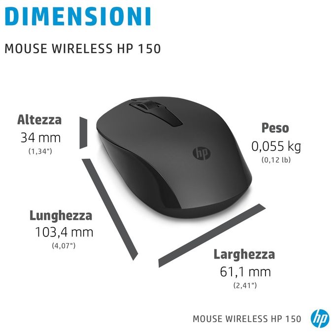 HP 150 Wireless Mouse Ambidestro RF Wireless Ottico 1600 DPI