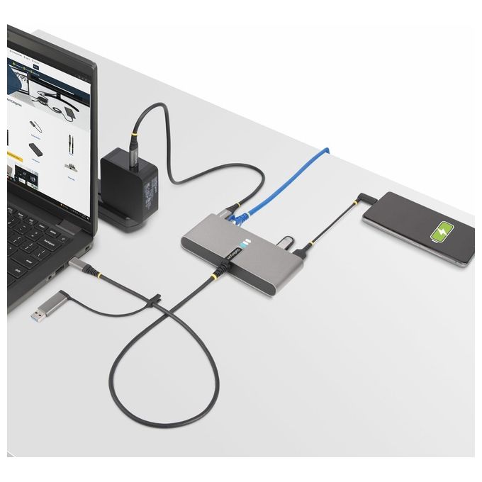 StarTech 5G2A1SGBB-USB-C-HUB Hub USB-C a 2 porte con Ethernet Gb e seriale RS232 FTDI 100W PD 2x USB-A 5Gbps colore Grigio spaziale